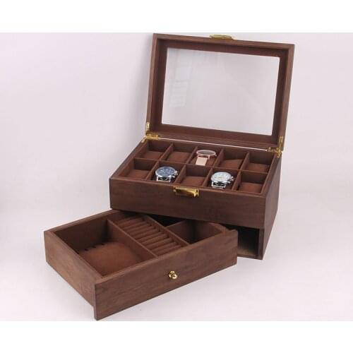 Wooden Watch Box Square Holder Storage Jewelry Display Box Organizer Luxury Retro Solid Wood Walnut Rosewood Transparent Glass