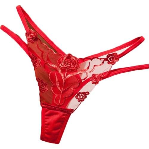 Erotic Women See Through Floral Embroidered Lace Underwear Sheer G-string Thong