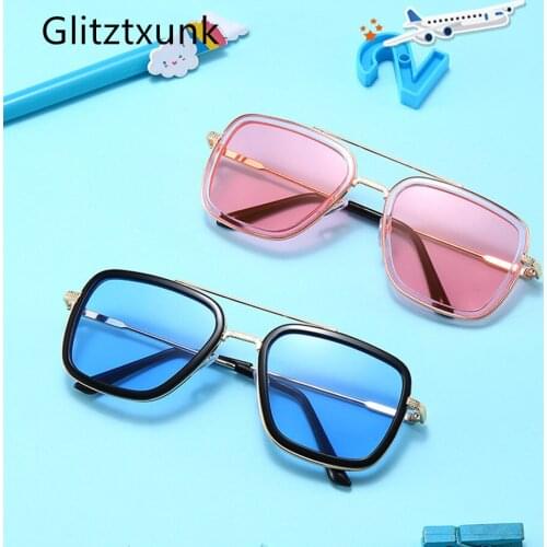 Glitztxunk New Kids Sunglasses Retro Square Metal Children Sun Glasses For Boys Girls Black Fashion Shade baby Eyewares UV400