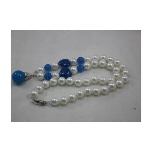 Blue Tiger Eye white 7-8mm pearl Jade Pendant Necklace 18