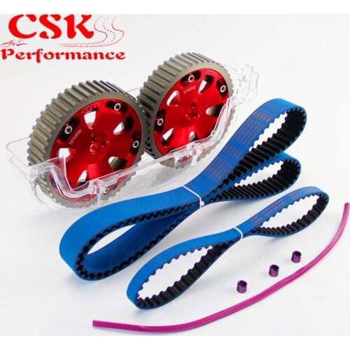 Racing Timing Belt w/Balance+ Cam Gear+Cam Cover Fits For EVO 1-3 Eclipse DSM 4G63