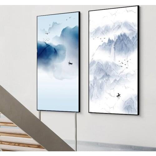 Artistic Conception Landscape Painting Lyric Blue Mountain Boatman Cruise Jingguang Study Room Decoration Canvas Painting