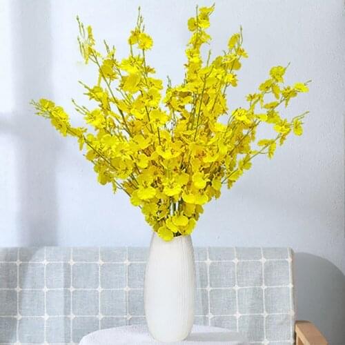 Emulation Oncidium Yellow Fake Flower Wenxinlan Silk Flower Plastic Five-Fork Yellow Head Phalaenopsis Decorative Bouquet