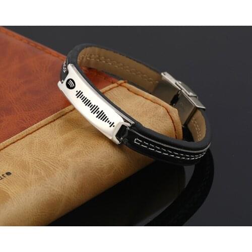 Custom Spotify Scan Code Genuine Leather Bracelet Titanium Steel Laser Engraving Women Men Bracelets Luxury Spotify Song Code