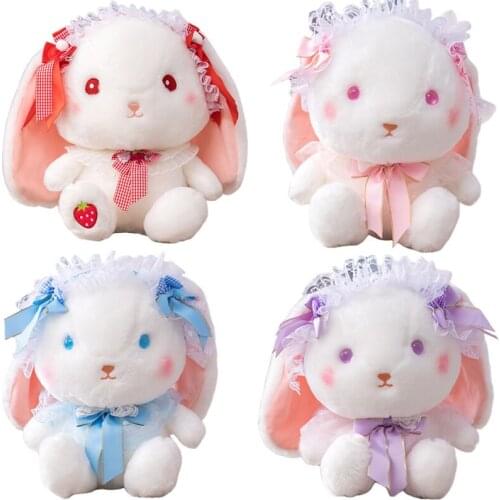 Kawaii 30cm Long Ear Bunny Lace Plush Doll Lolita Rabbit Plush Soft Cushion Baby Doll Bed Pillow Kids Gifts