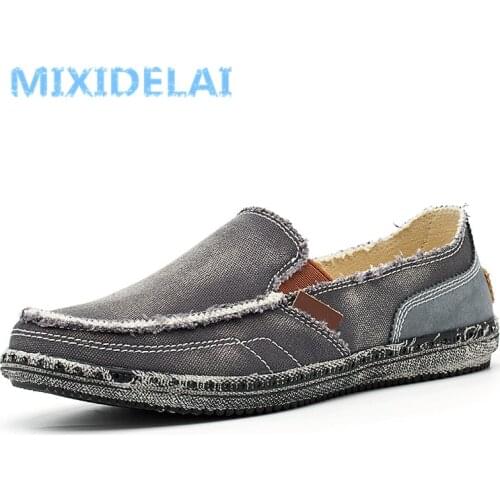 MIXIDELAI classic canvas shoes men 2020 lazy shoes blue grey green canvas moccasin men slip on loafers washed denim casual flats