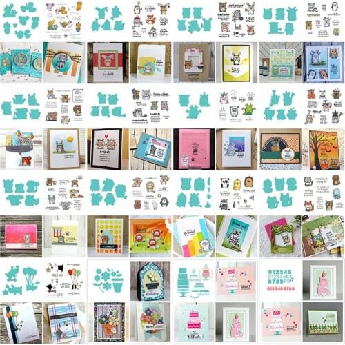 Metal Cutting Dies With Clear Stamps Set Animals Cute Mice Squirrel Hedgehog Elephant Birthday Cake 0-9 Number 2020 New Design