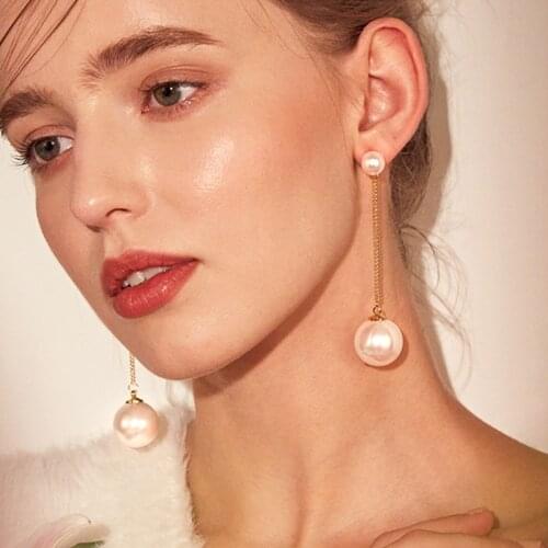 Fashion Korean Trend Simulation Pearl Gold Earrings For Women Statement Round Geometric Wedding Pendant Earrings 2021 Jewelry