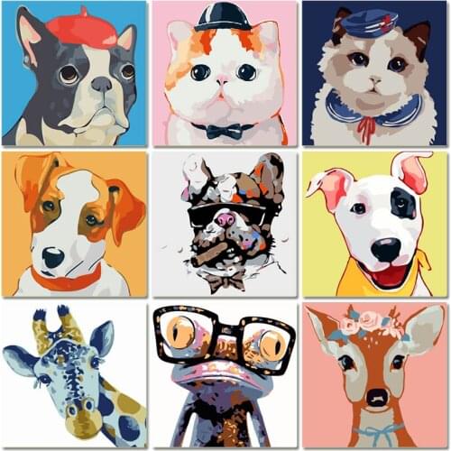 20x20cm Framed Diy Oil Painting by numbers Cute Animals Dogs Deer Cat Pictures By Numbers Wall Art Home Decor Kids Bedroom Gift