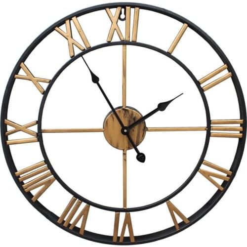 40/47/60/80cm Modern 3D Large Retro Black Iron Round Art Hollow Metal Wall Clock Nordic Roman Numerals Clock Home Decoration