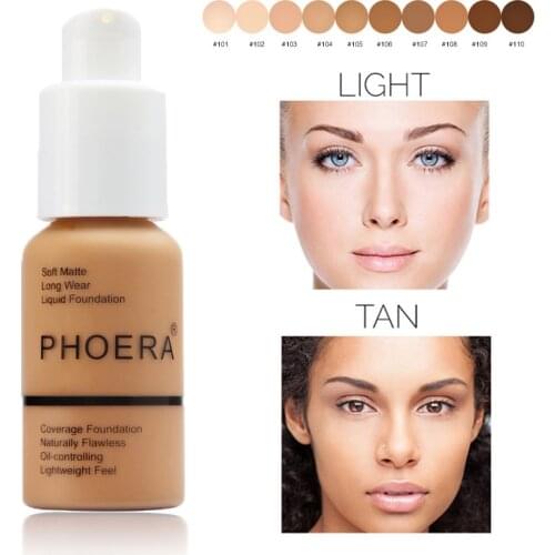 PHOERA Foundation Makeup Full Coverage Liquid Base Matte Face Concealer Foundation Cream Brighten Moisturizer Oil Control TSLM1