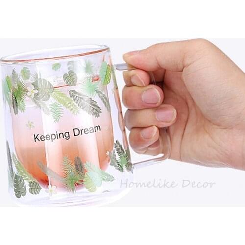 1pc Rain Forest Glass Mug Transparent Green Plant Design Beer Juice Milk Cup Double Wall Drink Cup Drinkware
