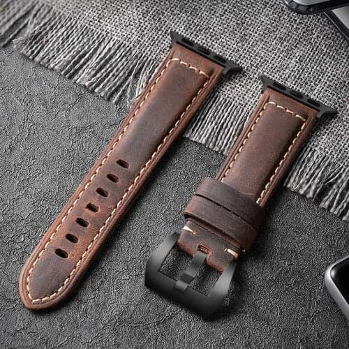 Vintage leather strap for Apple watch series 6/SE/5/4/3/2 iwatch band 44mm 40mm 42mm 38mm Crazy Cowhide bracelet Accessories
