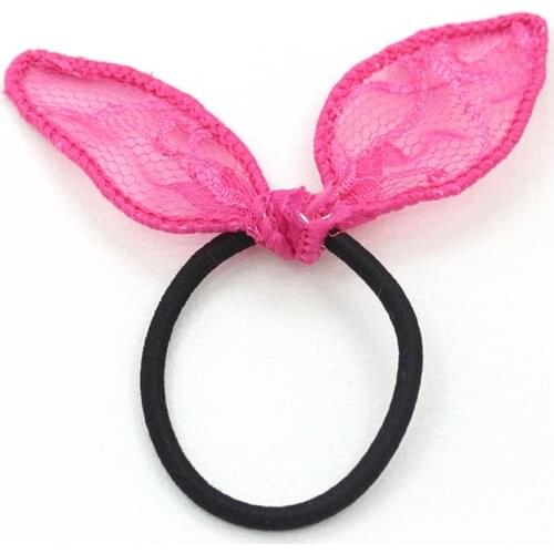 Black Red Lace Rabbit Ears Hair Clips & Pins Elastic Hair Bands Ponytail Holders Headwear Accessories for Women & Children