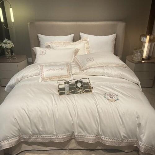 Luxury 4pcs Embroidery Duvet Cover Set-Premium Cream1000TC Long Staple Cotton Ultra Silky Soft Bedding Bed Sheet Pillowcases
