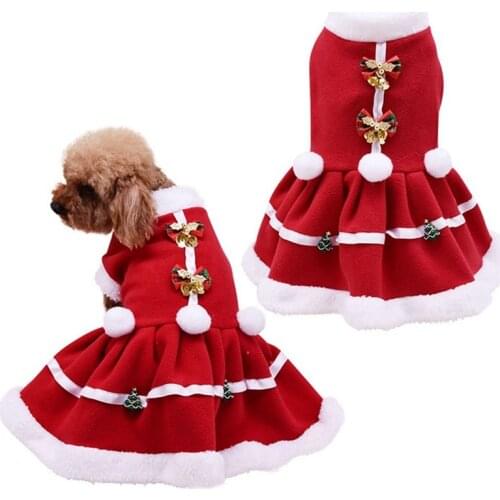 Christmas Dog Costume Dress Puppy Warm Fleece Skirt Clothes Autumn and Winter Warm Clothes Pet Dog Red Skirt Fancy Dress