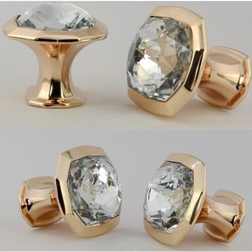 Modern fashion deluxe rose golden wine cabinet kitchen cabinet door handles clear glass crystal drawer tv cabinet knob pull 16mm