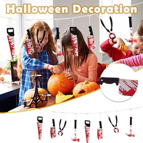 Scary Bloody Weapons Happy Halloween Paper Banner Weapons Bloody For Zombie Vampire Party Halloween Hanging Decorations Supplies