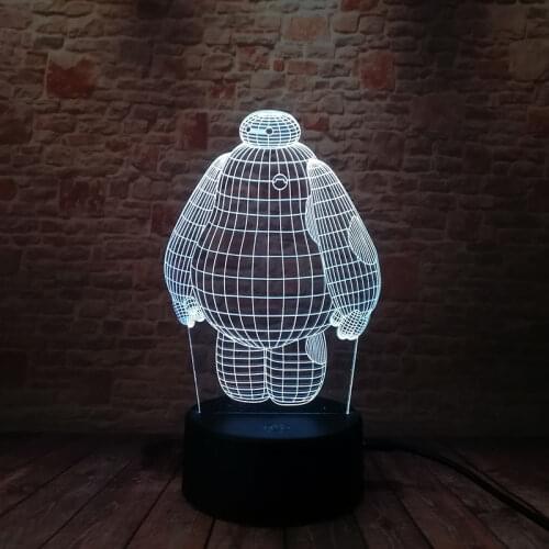 Luminous Baymax Robot Model 3D Illusion LED NightLight Luminous Colorful Touch Flash Fairy Light Desk Action & Toy Figures