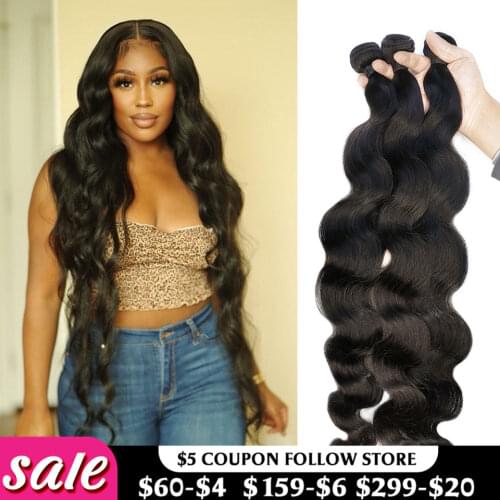 Body Wave Bundles Human Hair Peruvian Natural Black Hair Weave 4 Remy Human Hair Bundles Deals for Black Women Hair Extensions
