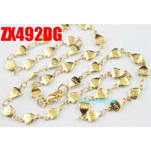 Golden color 5.5mm LOVE heart chain stainless steel necklace lady fashion jewelry sweater chain 20pcs ZX492DG