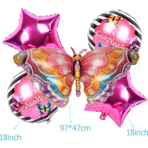 1 Set Cartoon Animal Butterfly Aluminum Foil Balloon Spain Happy Birthday Children Adult Birthday Party Decoration Helium Globos