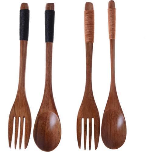 2PCS/set 18*3.5 cm Bamboo Wooden dinnerware set Fork Catering Dinnerware Sets Kitchen Cooking Utensil Tool Soup Teaspoon