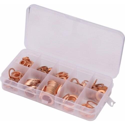 200Pcs Copper Washer Solid Gasket Sealing Ring Sump Plug Assorted Set Seal Fittings Accessories