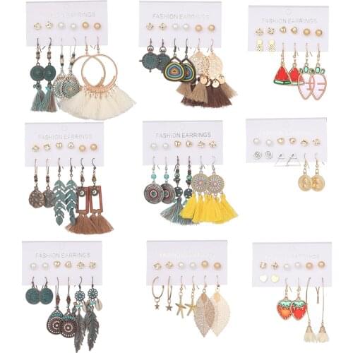 Multiple Types Boho Bohemian Cotton Tassel 3pcs Set Earrings For Women Females Ear Ornaments Wedding Jewelry Accessories Gifts