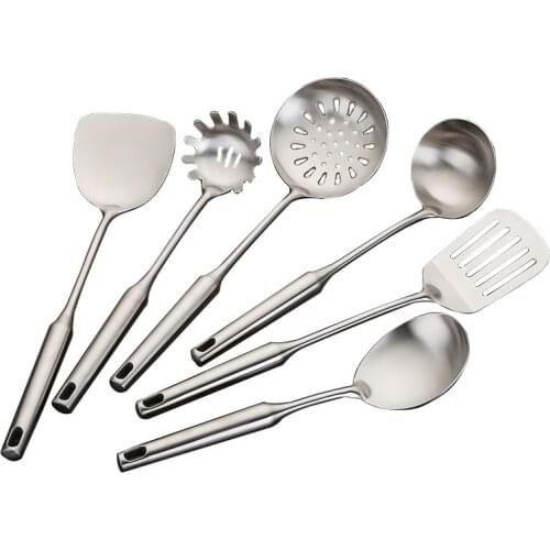 6pcs/set 304 Stainless Steel Cooking Spatula Cooking Spoon Skimmer Kitchenware Set Thickened Household Kitchen Cooking Supplies