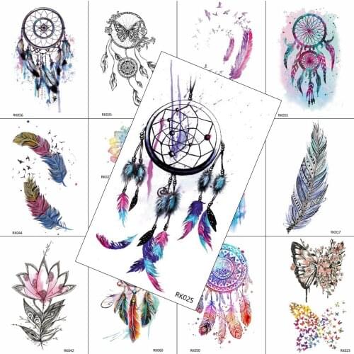 Watercolour Dreamcatcher Temporary Tattoos Sticker For Men Women Body Drawing Arm Tattoo Decal Transferable Feather Tattoo Paper