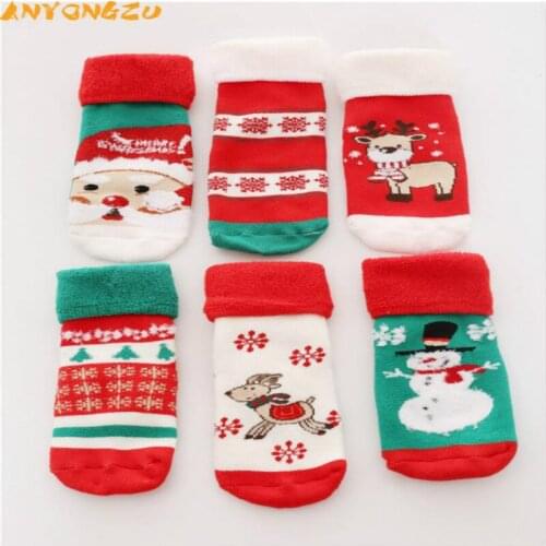 Anyongzu Animal New Gifts Christmas Children Socks Santa Cotton Thickening Towel Baby Socks Boys And Girls 1 To 3t 6pair /lot