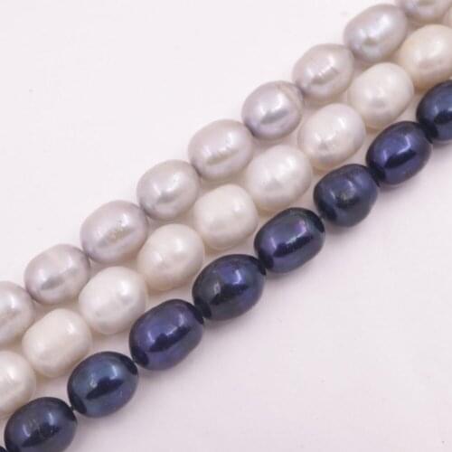 White gray black Teardrop Real Pearl Loose Beads 14.5" Jewelry Making DIY 8mmX10mm