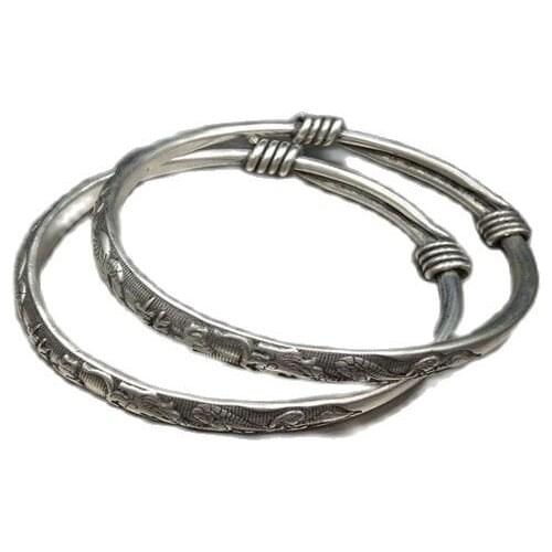 Chinas Old Tibet Silver Engraving Pattern Bracelet A Pair