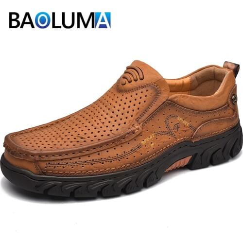 Brand Mens Casual Shoes Genuine Leather Shoes for Men Outdoor Waterproof Men Loafers Comfortable Breathable Zapatos De Hombre