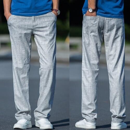 New Arrival Summer Thin Linen Comfortable Casual Cotton Men Air Conditioning Long Pants Loose Super Large Trousers Size 28-42 44