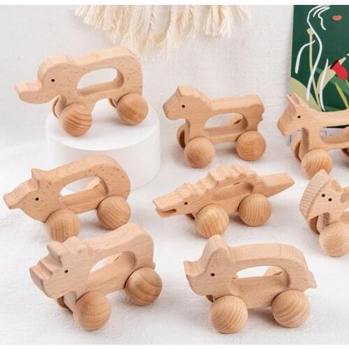 Cartoon Animal Design Wooden Mini Car Children Kids Gift Educational Teether Toy Lovely Delicate Crafts Play Vehicles Models