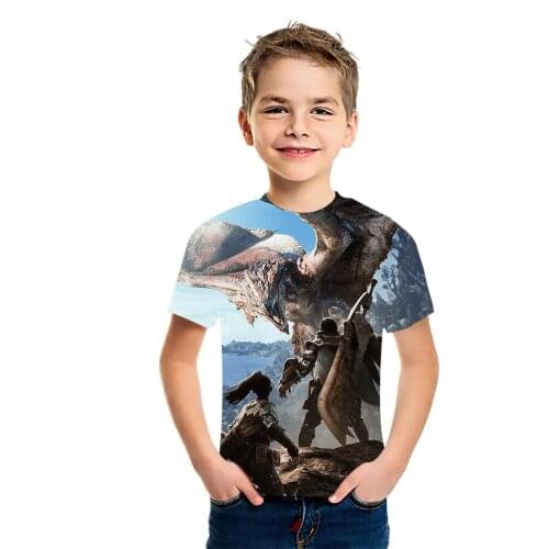 Monster Hunter Childrens Foreign Style Short Sleeve 2021 New Fashion Summer 3D Printing T-Shirt Boys And Girls Creative Top