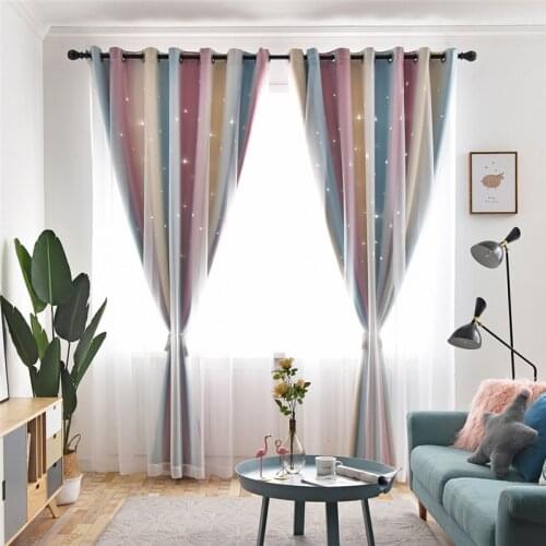 Double Layer Blackout Curtains Star Cutout for Living Room Jinya Home Decor White Sheer Window Curtain Panels for Babys Bedroom