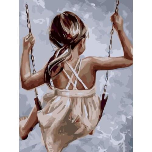 GATYZTORY 60x75cm Framed Oil Painting By Numbers For Adults Girls On The Swing Figure Picture By Number Home Decoration