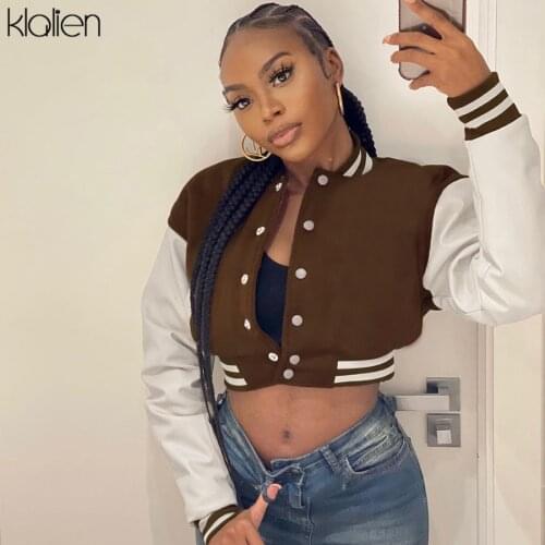 KLALIEN Fashion Casual Streetwear Women Long Sleeve Single Breasted PU Leather Patchwork Coat Sportswear Slim Female Outerwear