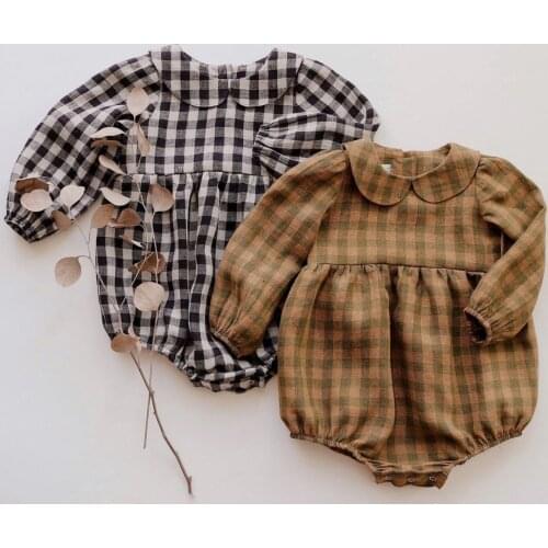 Baby Girl Rompers 0-24M Ruffles Long Sleeve Doll Collar Romper Jumpsuits One-piece 100% Organic Cotton Newborn Baby Girl Clothes