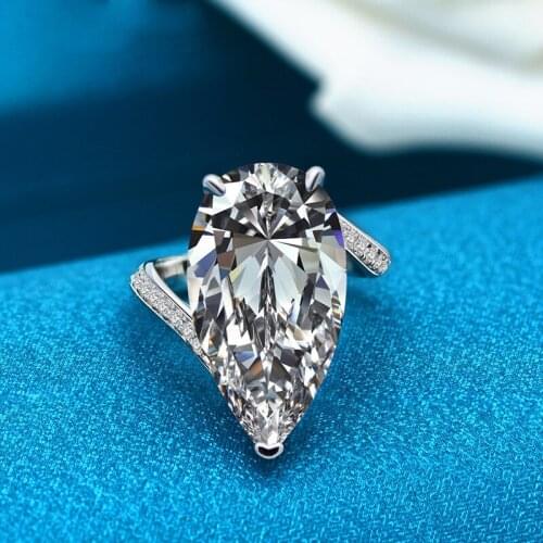 Trendy 100% 925 Sterling Silver Created 12*22mm Drop-shaped Engagement Rings For Women Sparkling Party Fine Jewelry