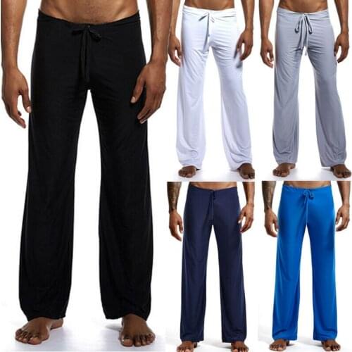 Mens Casual Wide Leg Loose Pants Spring Summer Cooling Fabric Trousers Gentleman Solid Mid Waist Sweatpants Loungewear