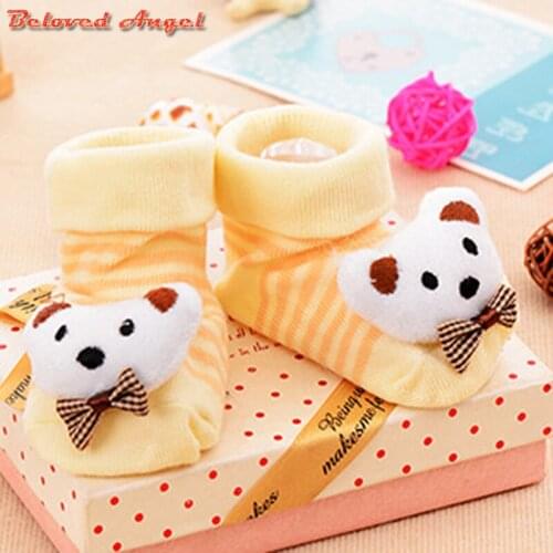 1 Pair Soft Cotton Kids Socks Baby Breathable 3D Print Cartoon Boys Girls Sock Anti-skid Toddlers Slippers for Children Gifts