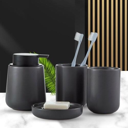 4-Piece Wash Set Mouthwash Cup Soap Dish Lotion Bottle Matte Ceramic Bathroom Accessories Gift Box Hotel Bathroom Wedding Gift