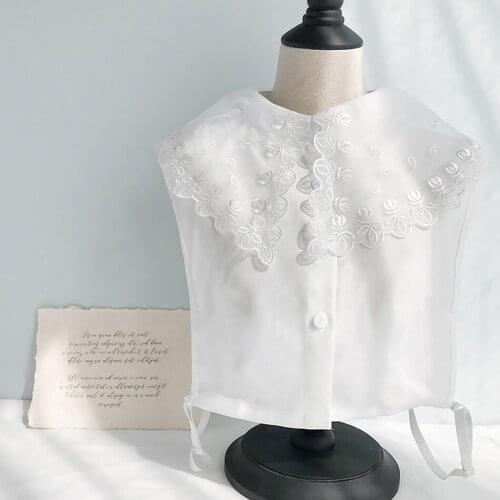 Women Girls Half Shirt Collar Organza Flower Embroidery Blouse Collar Fake Collar Sweet False collar False Blouse Neckwear