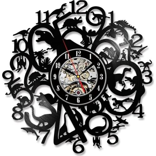 Dinosaurs Vinyl Record Wall Clock Silent Sweep Glow In The Dark Luminous Clock Mechanism Wall Art 12 Inch Gifts