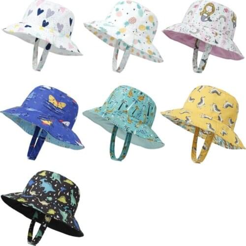 Ins Summer Baby Girls Bucket Hat Children Foldable Panama Outdoor Boys Sunscreen Hat Double-Sided Wearable Fisherman Cap