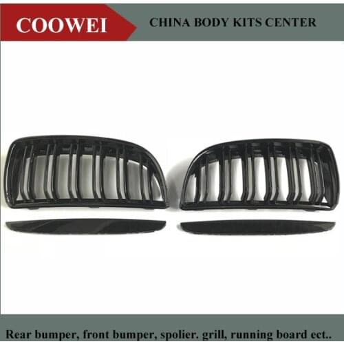 Pair Front Glossy M Color Black 2 Line Double Slat Kidney Grille Grill For BMW E90 E91 4 Door 2005-2008